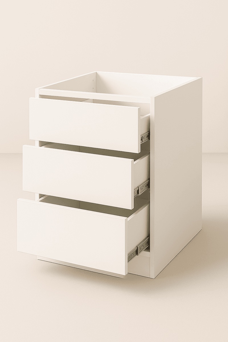 Frameless European cabinet box with full-access opening and no face frame