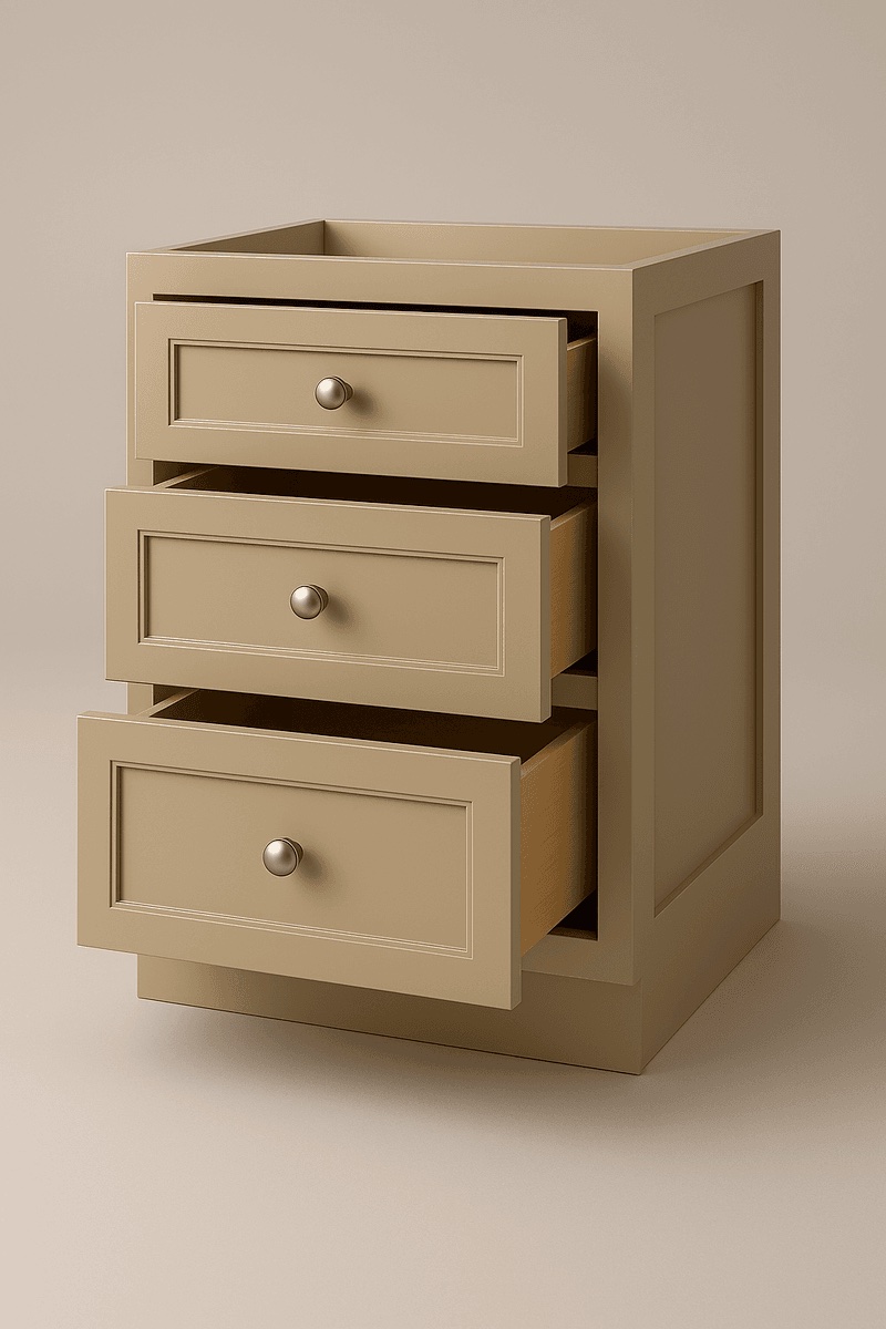 Face-frame cabinet box with solid wood frame visible at door edges