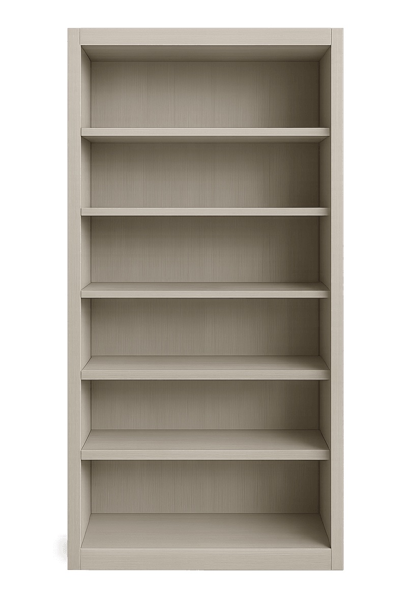 Open shelving garage cabinet providing instant access to tools and workshop items
